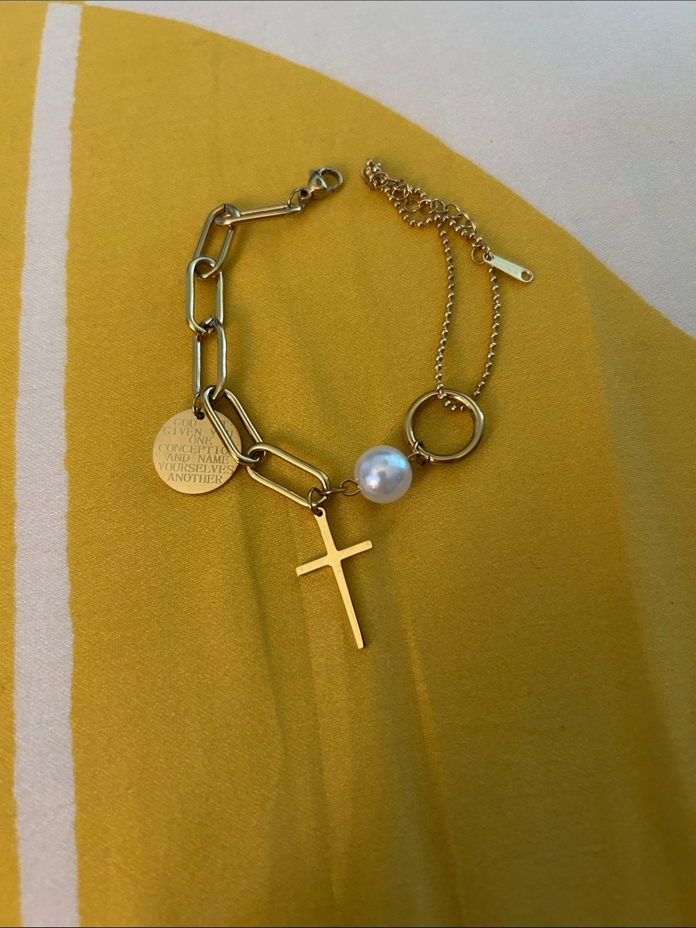 Gold Pearl & Cross Charm Bracelet - Women's Jewelry NWOT